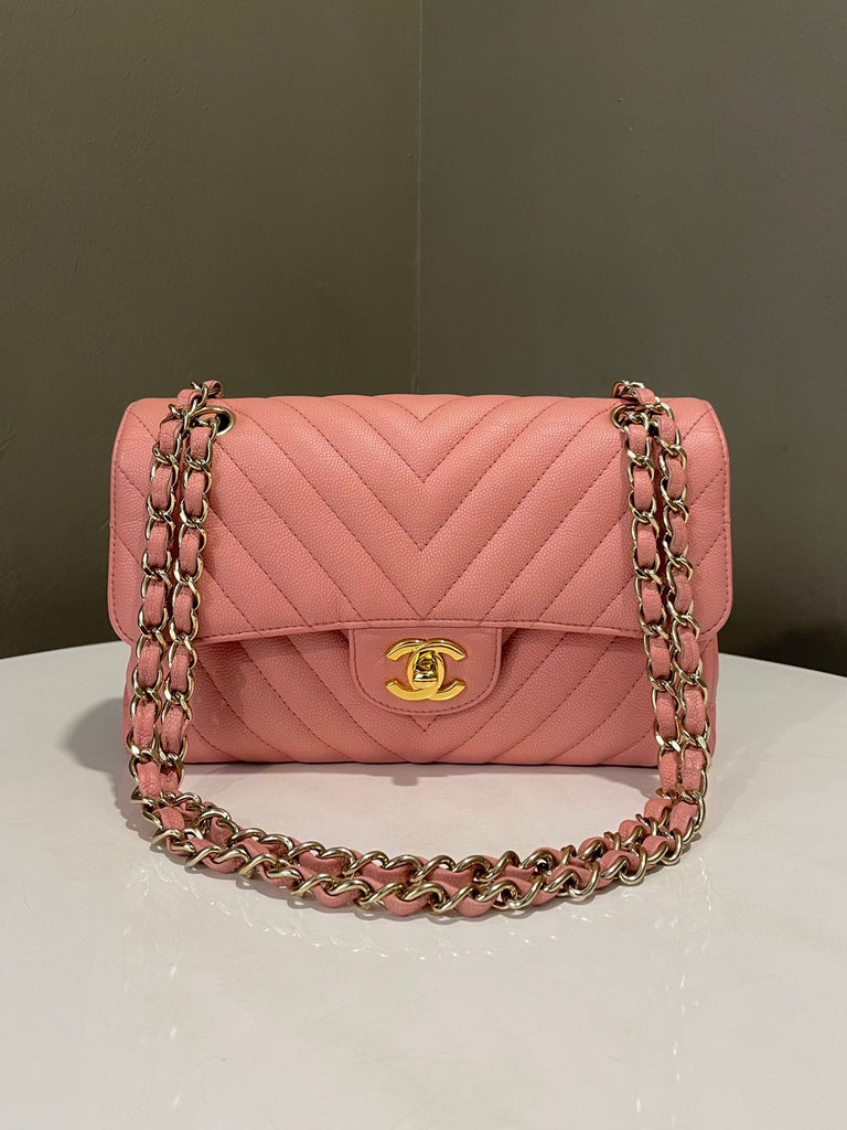 Chanel Classic Chevron Small Double Flap Dusty Pink Caviar