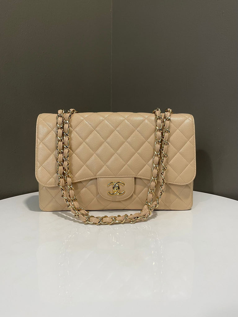 Chanel Classic Jumbo Single Flap Beige Clair Caviar