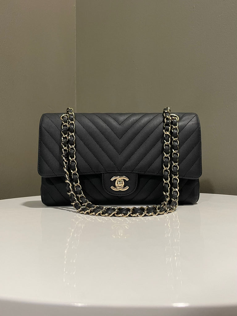 Chanel Classic Medium Double Flap Black Caviar Chevron 