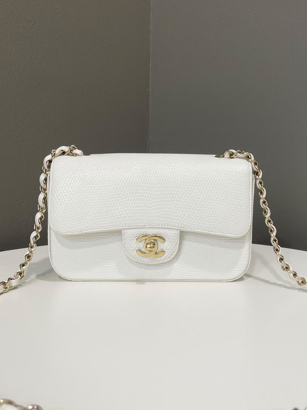 Chanel Classic Mini Rectangular Exotic Ivory White Lizard