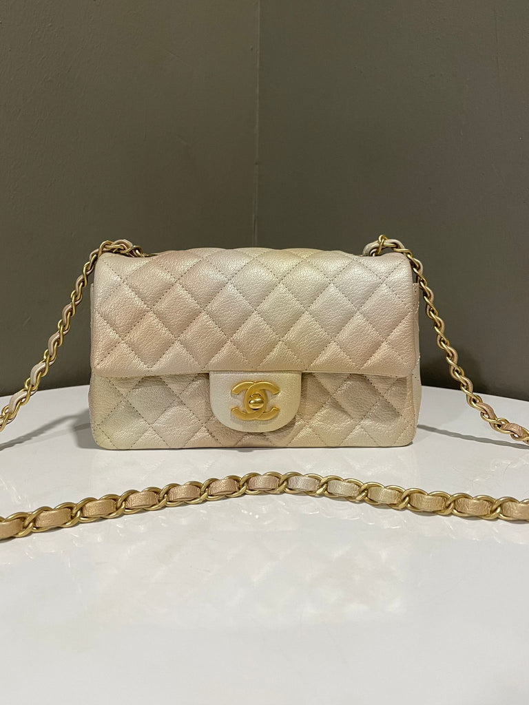 Chanel Classic Mini Rectangular 
Gold Champagne Ombré Caviar