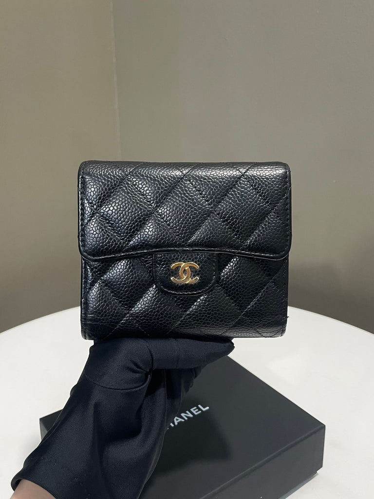 Chanel Classic Quilted Compact Wallet 
Black Caviar 