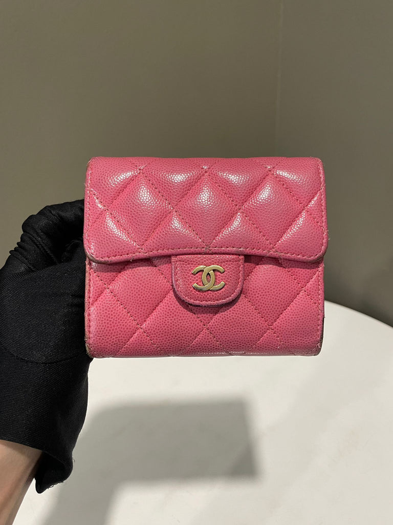 Chanel Classic Quilted Compact Wallet Pink Caviar