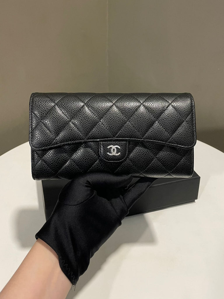 Chanel Classic Quilted Long Flap Wallet Black Caviar