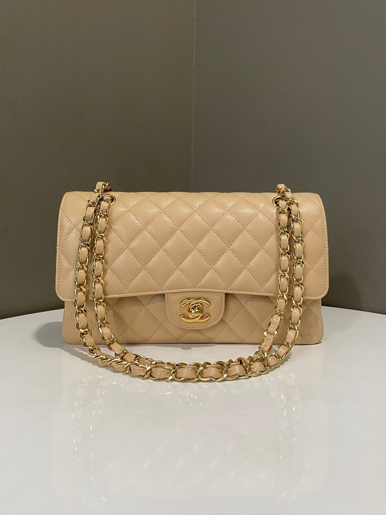 Chanel Classic Quilted Medium Double Flap Beige Clair Caviar