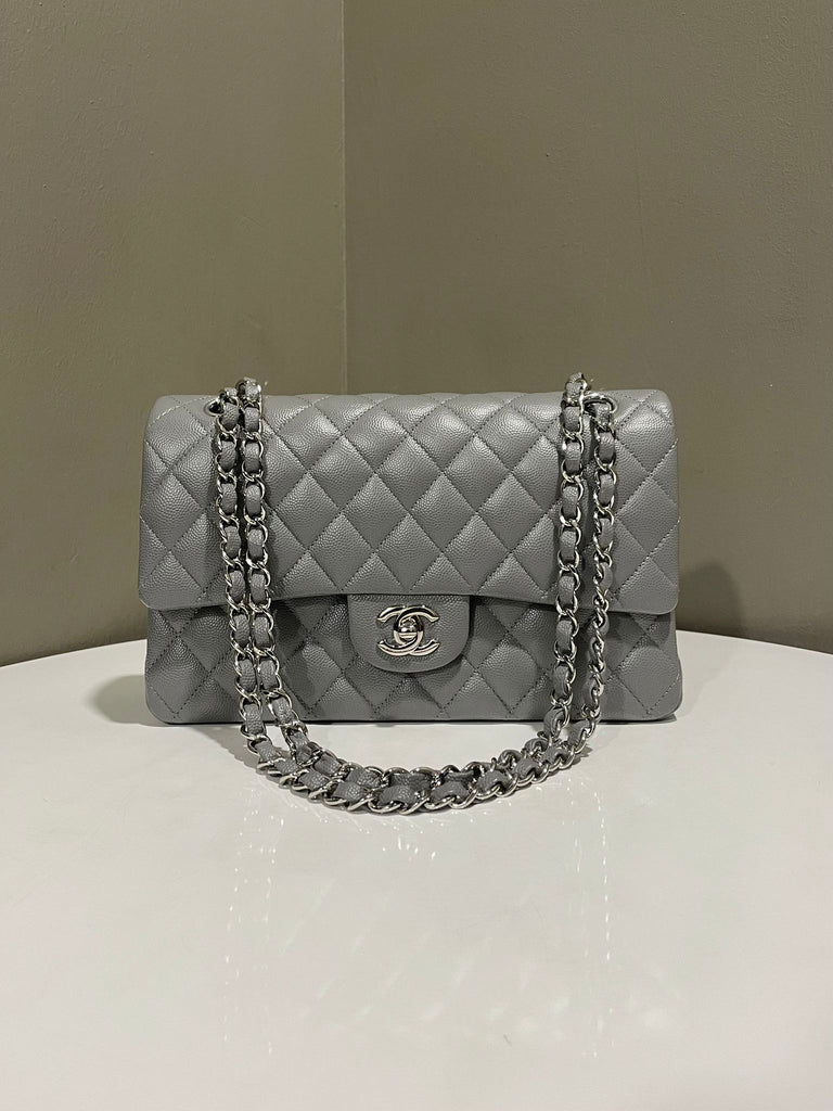 Chanel Classic Quilted Medium Double Flap Grey Caviar