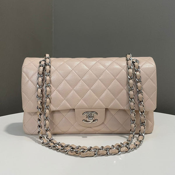 Chanel Classic Quilted Medium Double Flap Light Beige Caviar