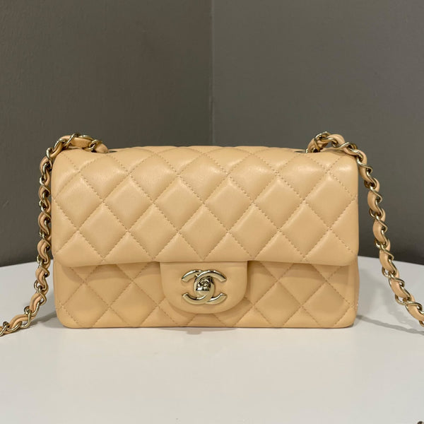 Chanel Classic Quilted Mini Rectangular Light Beige Lambskin