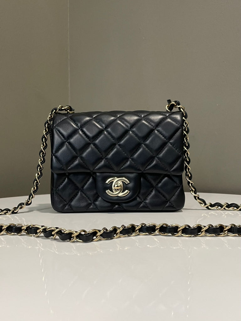 Chanel Classic Quilted Mini Square Black Lambskin