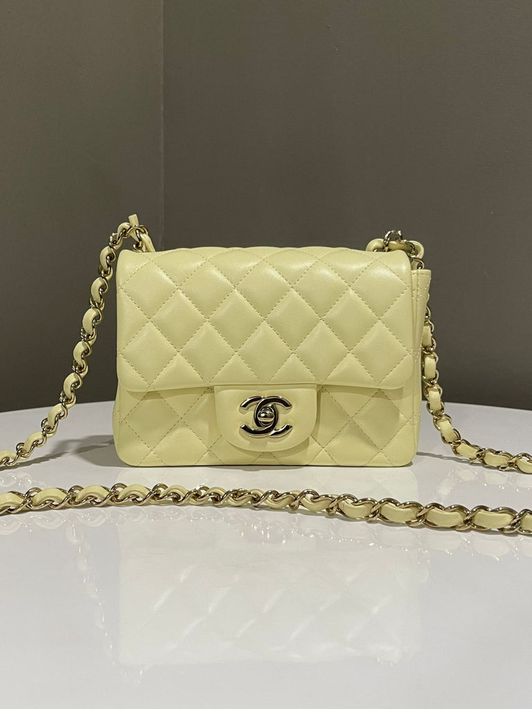 Chanel Classic Quilted Mini Square Pastel Yellow Lambskin