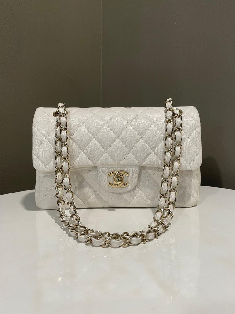 Chanel Classic Quilted Small Double Flap White Caviar 