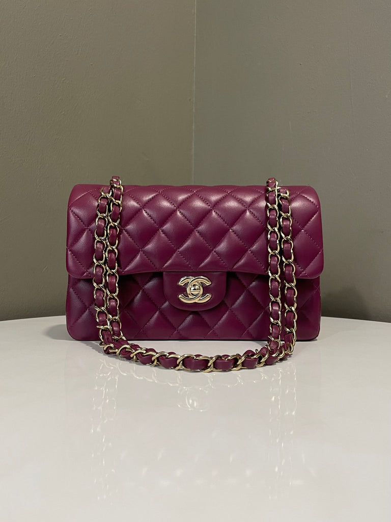 Chanel Classic Quilted Small Double Flap Burgundy Purple Lambskin