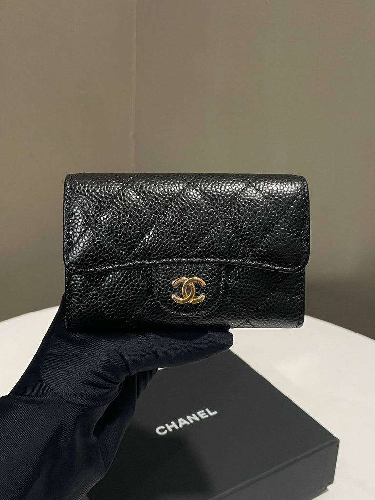 Chanel Classic Quilted Snap Card Holder Black Caviar