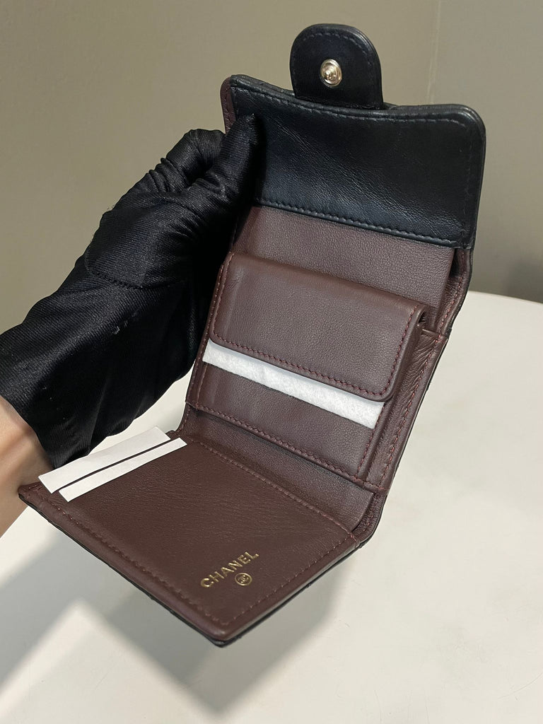 Chanel Compact Small Flap Wallet Black Lambskin