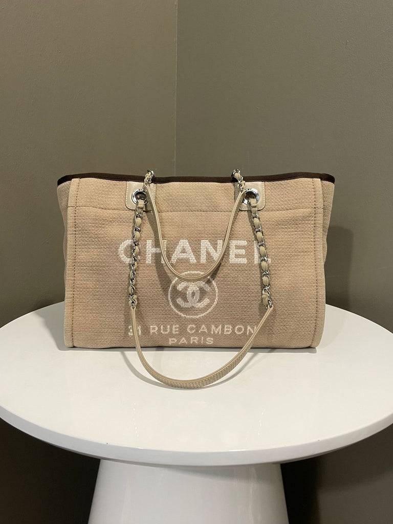 Chanel Deauville Tote Bag Beige Canvas