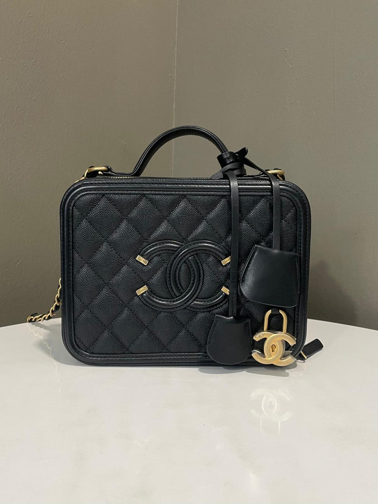 Chanel Filigree Vanity Case Black Caviar