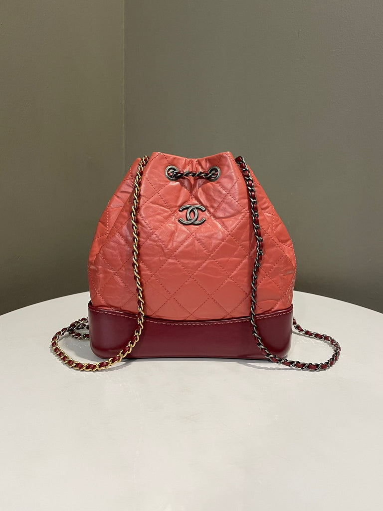 Chanel Gabrielle Quilted Backpack Coral Red Aged Calfskin
