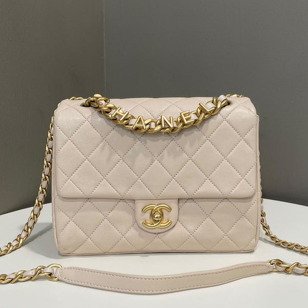 Chanel Letter Chain Flap Bag Beige Calfskin