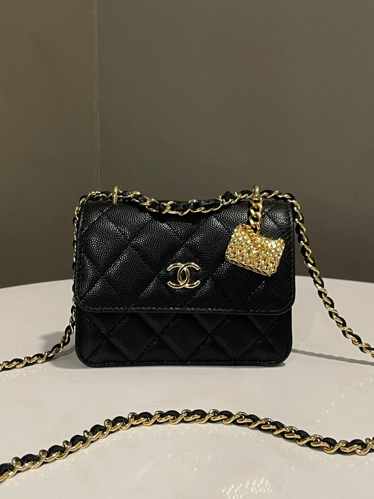 Chanel Mini Clutch on Chain with Charm Black Caviar