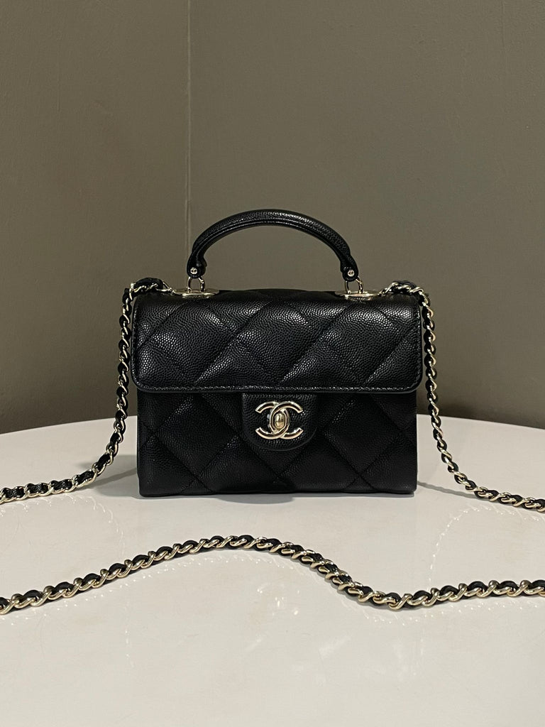 Chanel Mini Top Handle Flap Bag Black Caviar