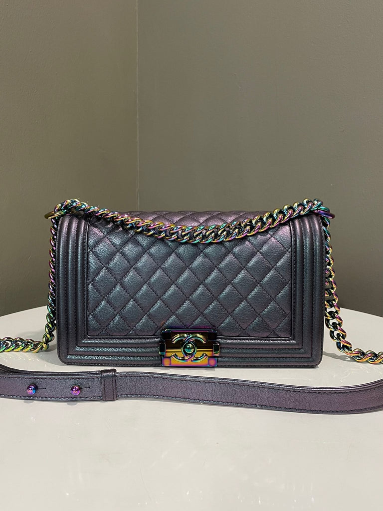 Chanel Old Medium Boy Bag Mermaid Purple Iridescent Rainbow