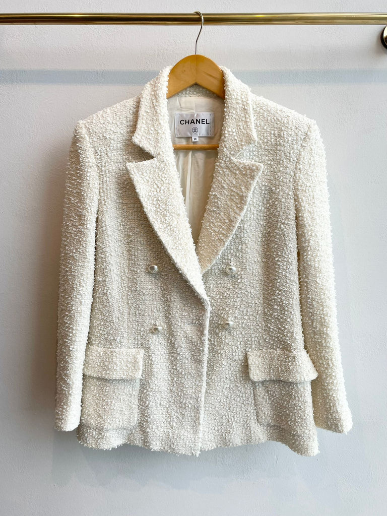 Chanel Pearl Button Jacket Creme Ivory