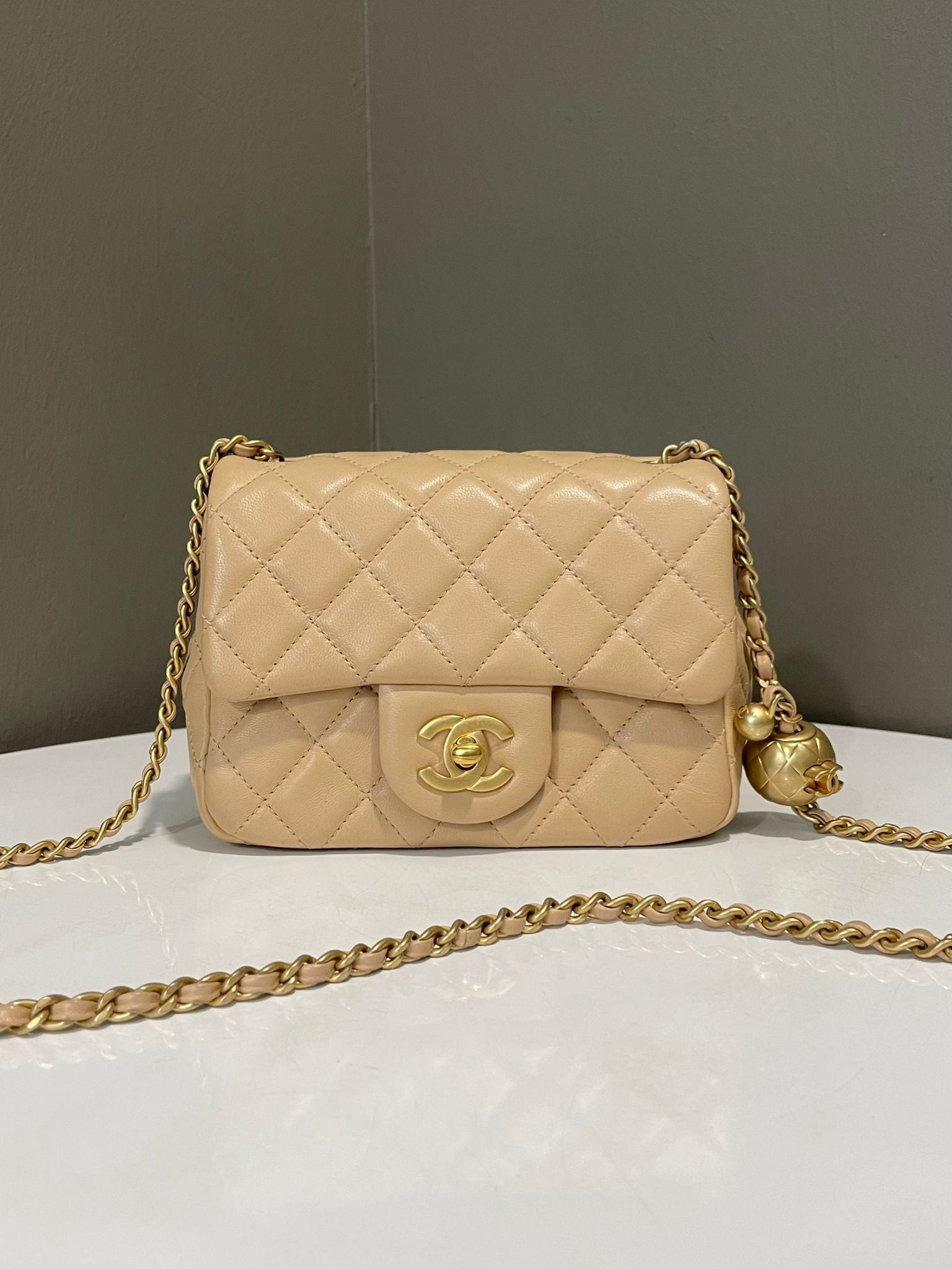 Chanel Pearl Crush Mini Square Beige Lambskin