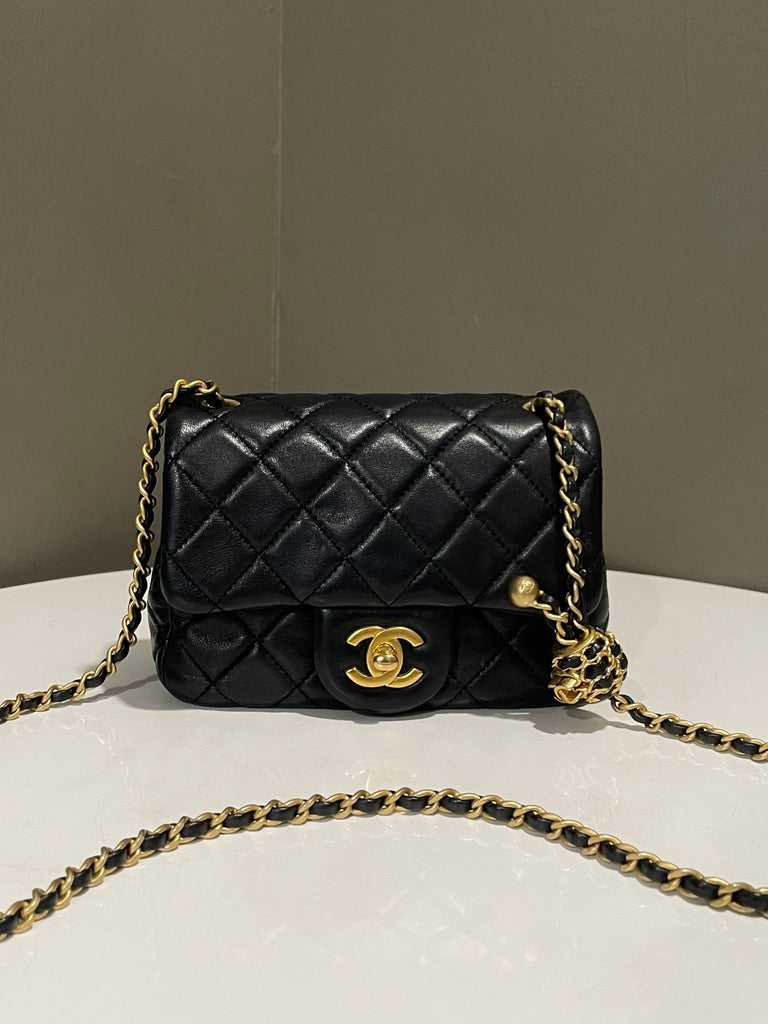 Chanel Pearl Crush Mini Square Black Lambskin 