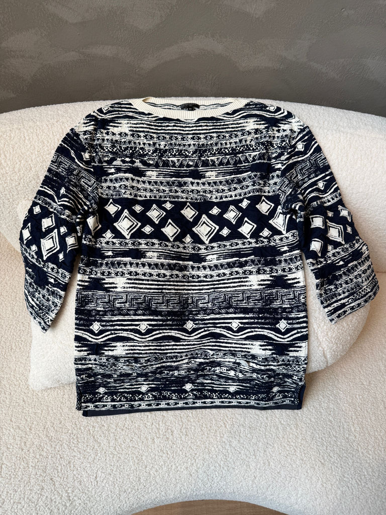 Chanel Printed Pull Over Navy Ivory 