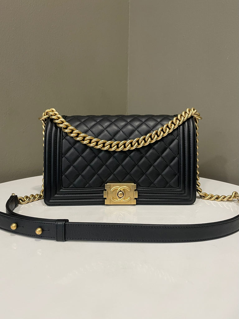 Chanel Quilted Boy Old Medium Black Calfskin