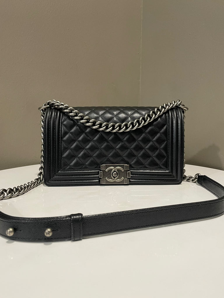Chanel Quilted Boy Old Medium Black Caviar