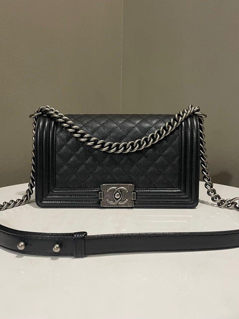 Chanel Quilted Boy Old Medium Black Caviar