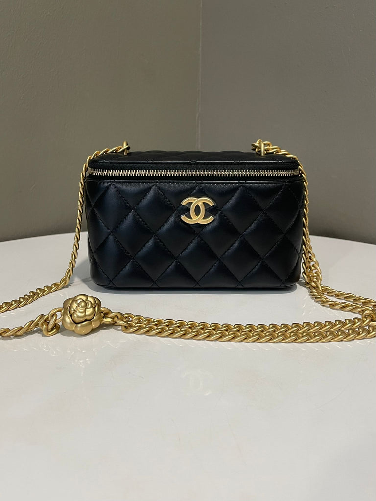 Chanel Quilted Camelia Crush Vanity Rectangular Black Lambskin