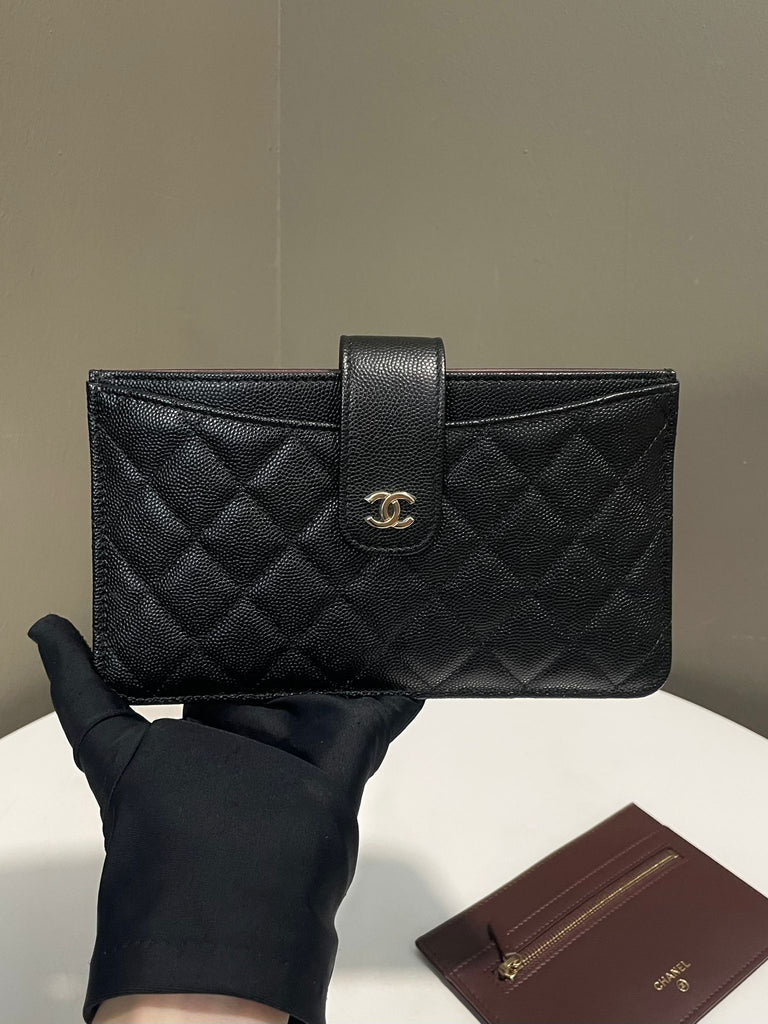 Chanel Quilted Classic Long Wallet Travel Pouch Black Caviar