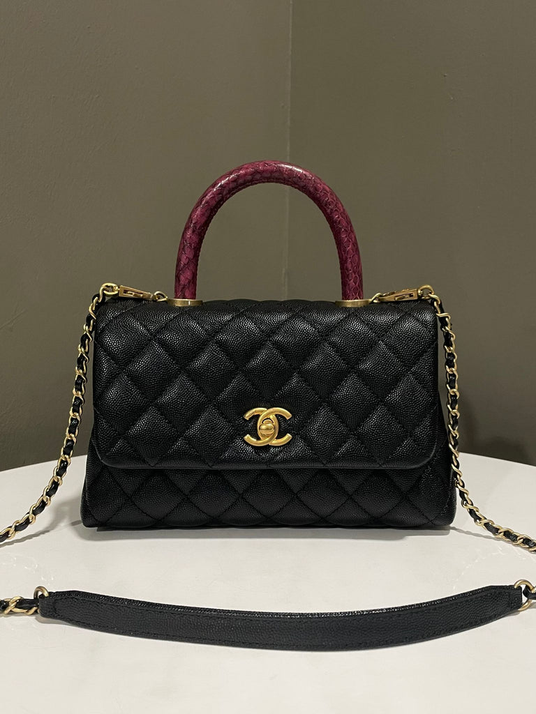 Chanel Quilted Coco Snake Handle Black Caviar