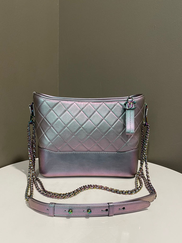 Chanel 17K Quilted Gabrielle Hobo Bag Iridescent Purple Rainbow