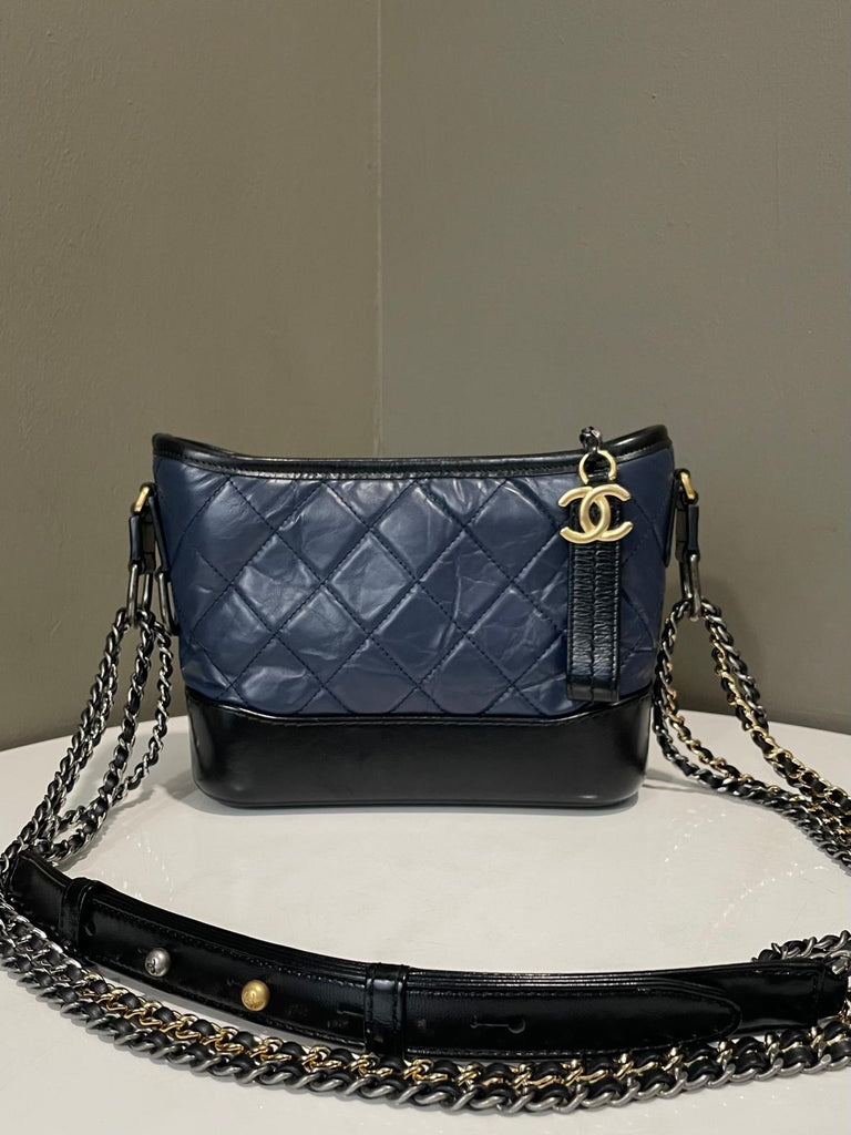 Chanel Quilted Gabrielle Navy Blue Calfskin