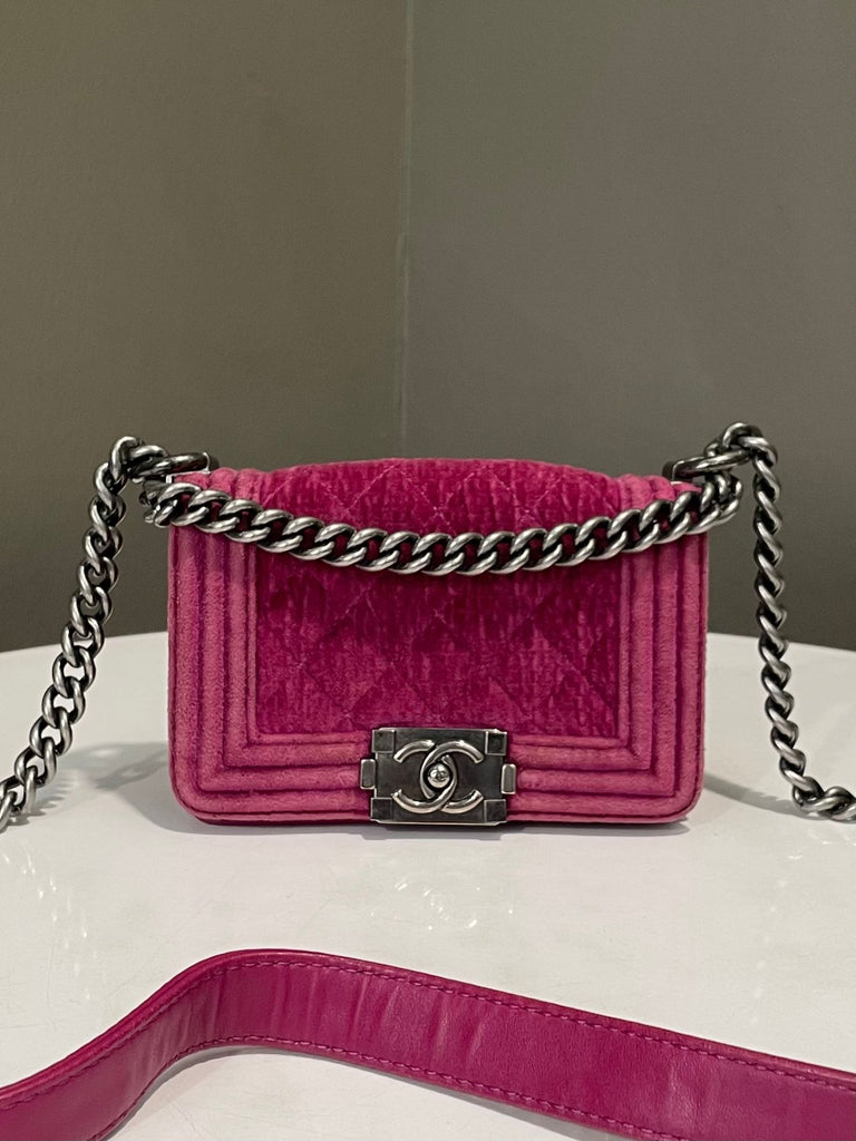 Chanel Quilted Mini Boy Wine Velvet