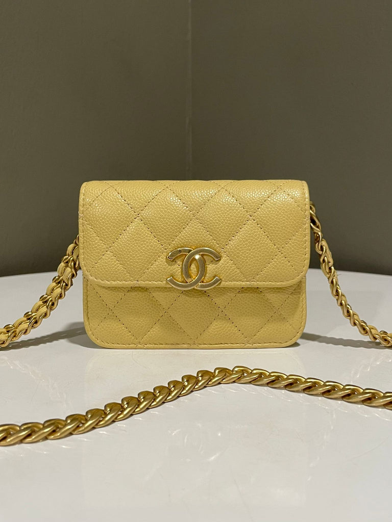 Chanel Quilted Mini Clutch on Chain Yellow Caviar