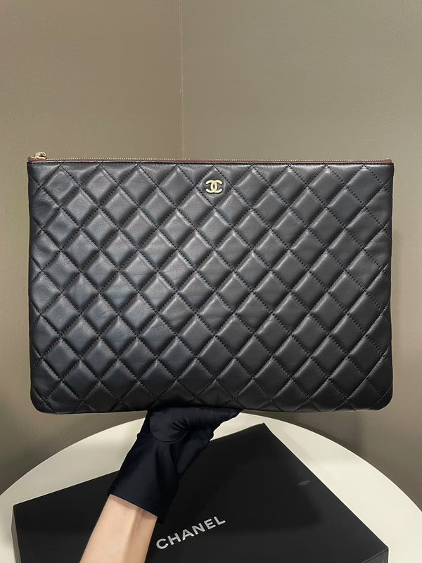 Chanel Quilted OCase Pouch Clutch Black Lambskin 