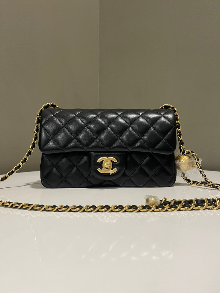Chanel Quilted Pearl Crush Mini Rectangular Black Lambskin