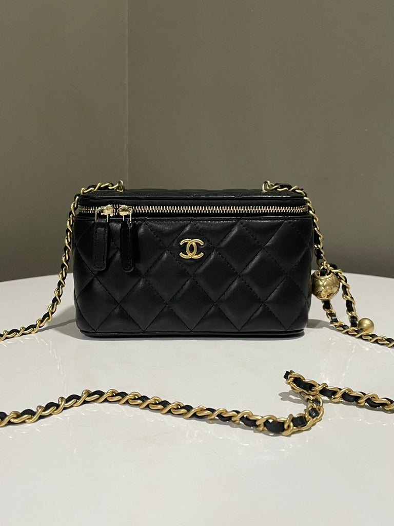 Chanel Quilted Pearl Crush Vanity Rectangular Black Lambskin