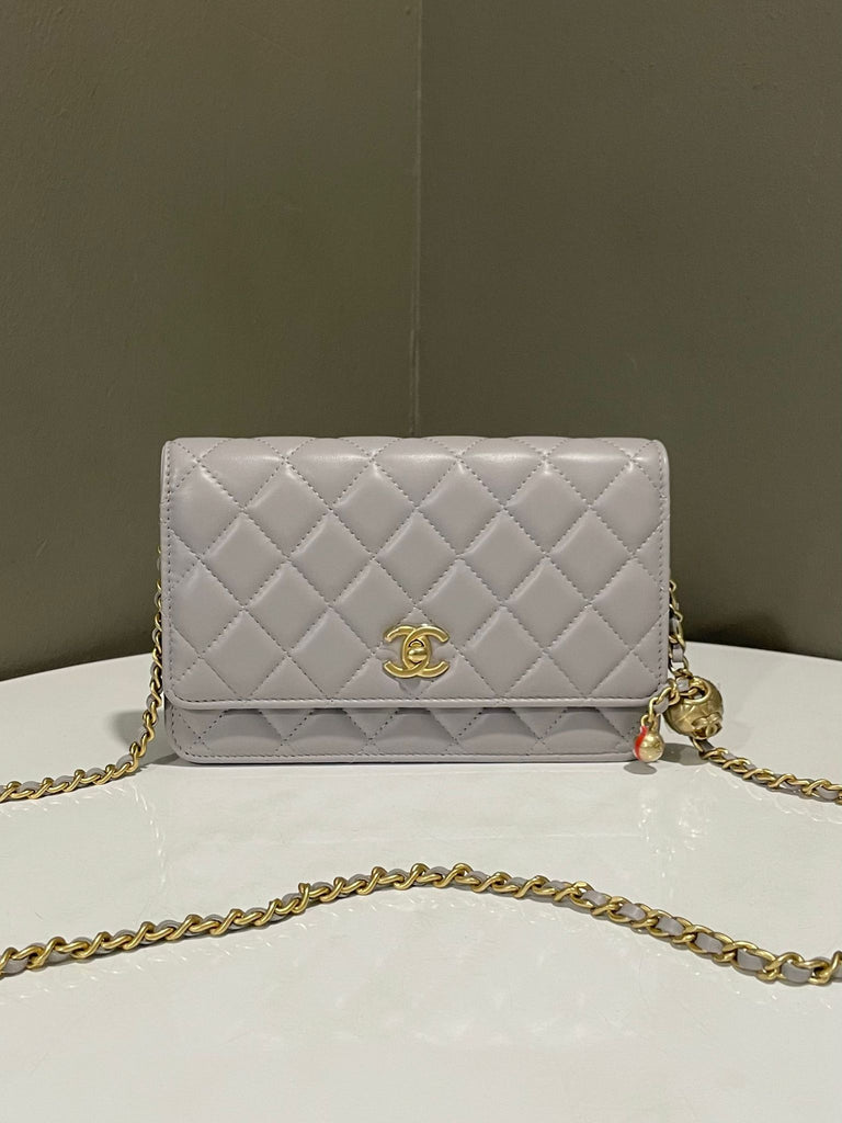 Chanel Quilted Pearl Crush Wallet On Chain Grey Lambskin