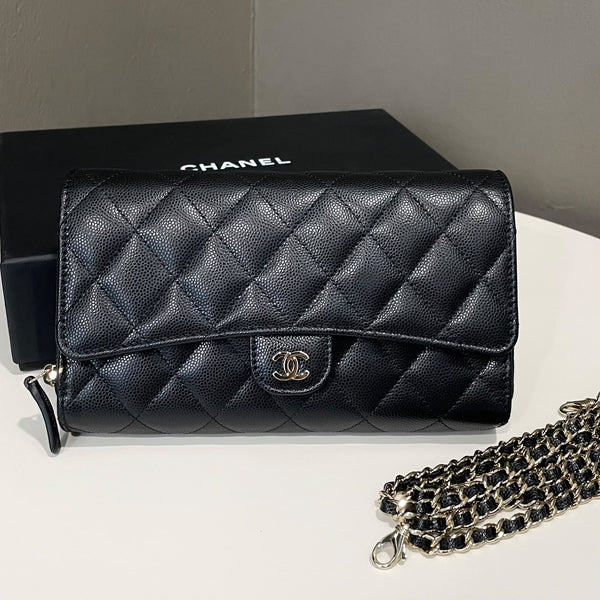 Chanel Quilted Phone Holder Clutch on Chain Black Caviar