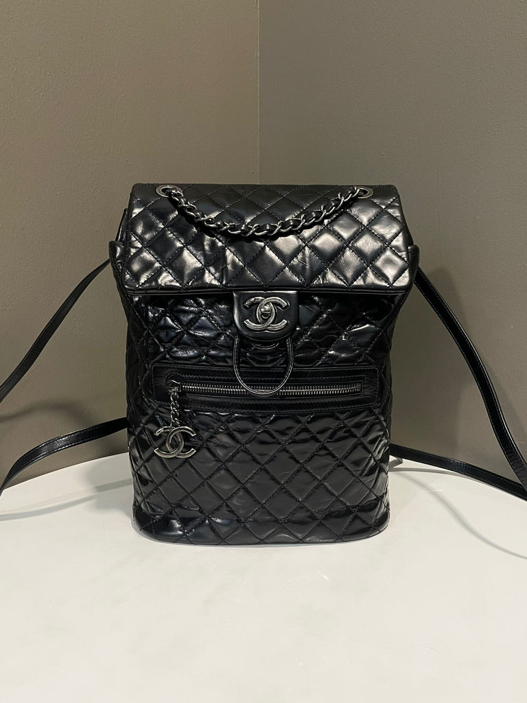 Chanel Quilted Salzburg Cc Backpack Black Glazed Calfskin