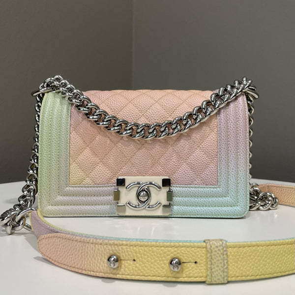 Chanel Quilted Small Boy Pastel Rainbow Caviar 