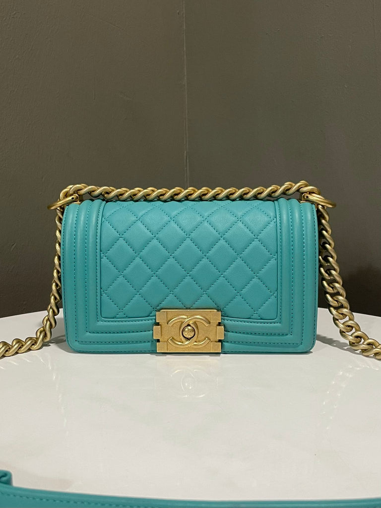 Chanel Quilted Small Boy Turquoise Calfskin