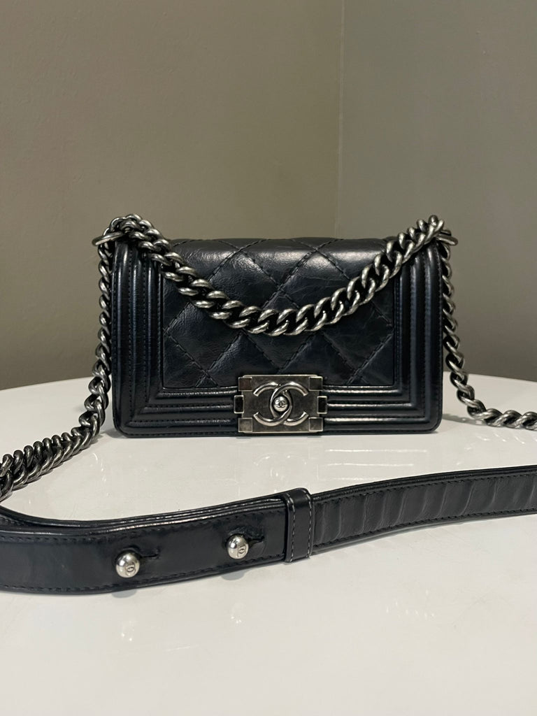 Chanel Quilted Stitch Boy Small Black Lambskin