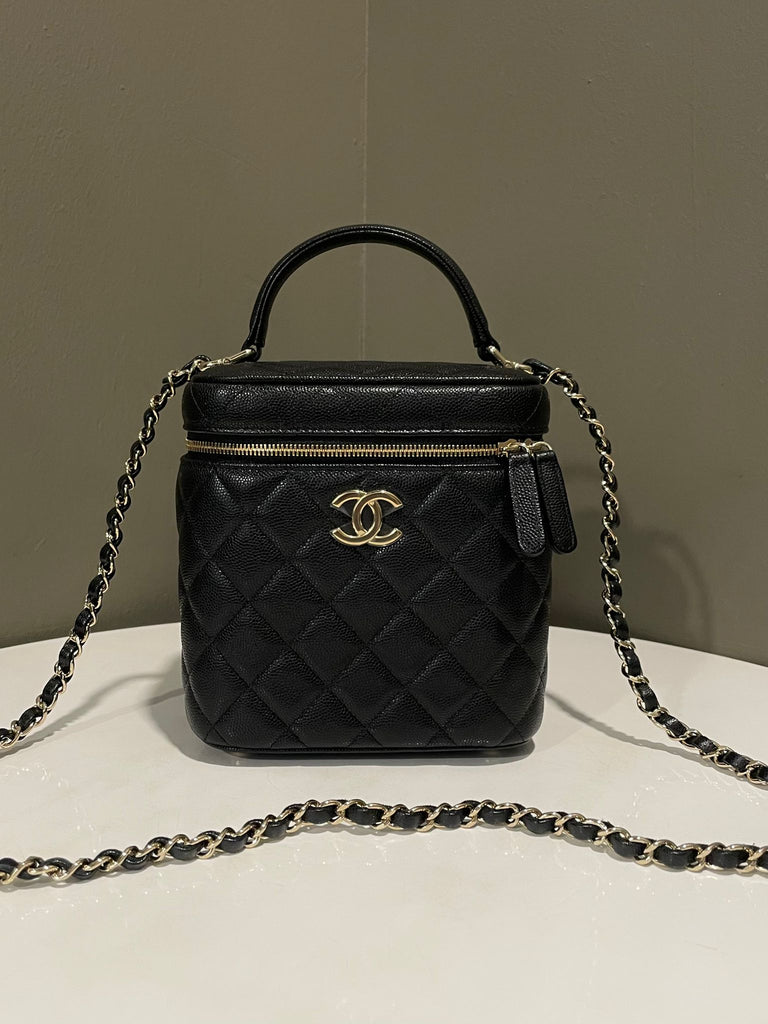 Chanel Quilted Top Handle Vanity Bag Black Caviar