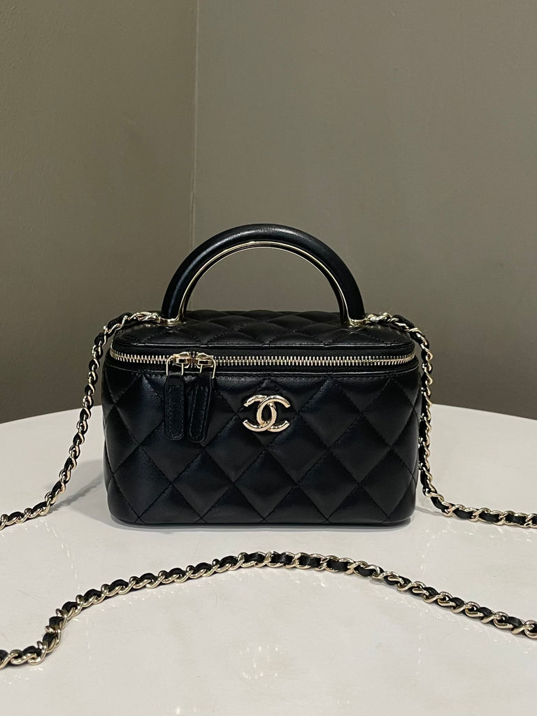 Chanel Quilted Vanity Top Handle Rectangular Black Lambskin